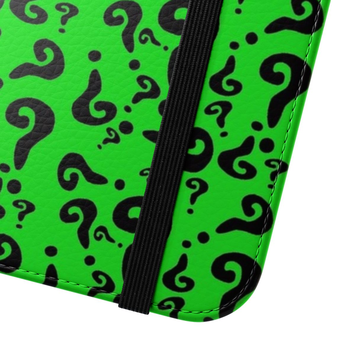 A green phone case with a question mark design, inspired by the iconic villain character from DC comics. - Close Up