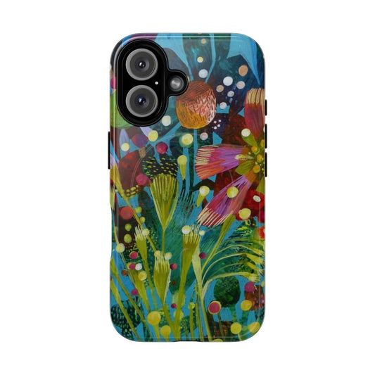 Colorful floral phone case with blooming flowers and petals