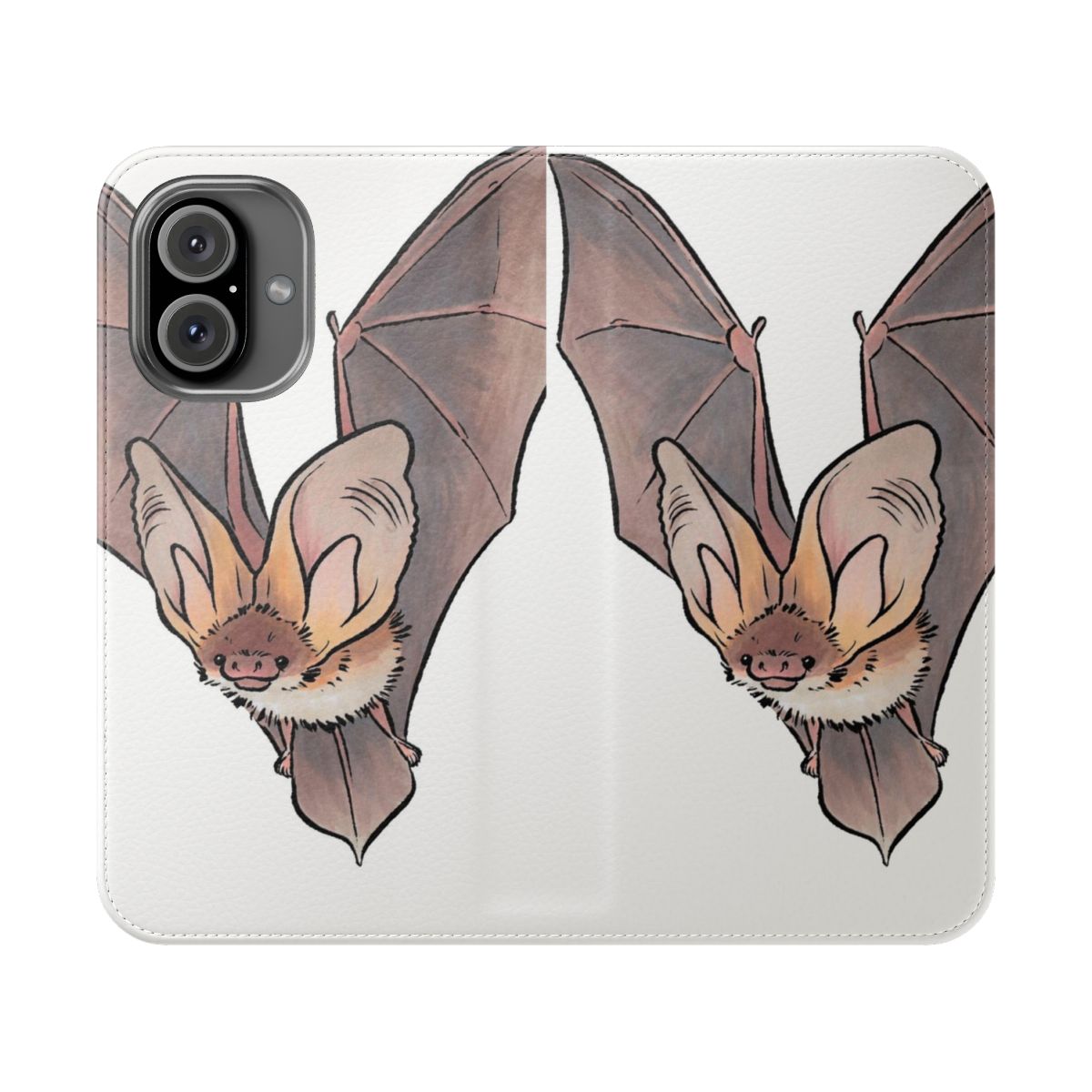 Grey long-eared bat graphic on a phone case