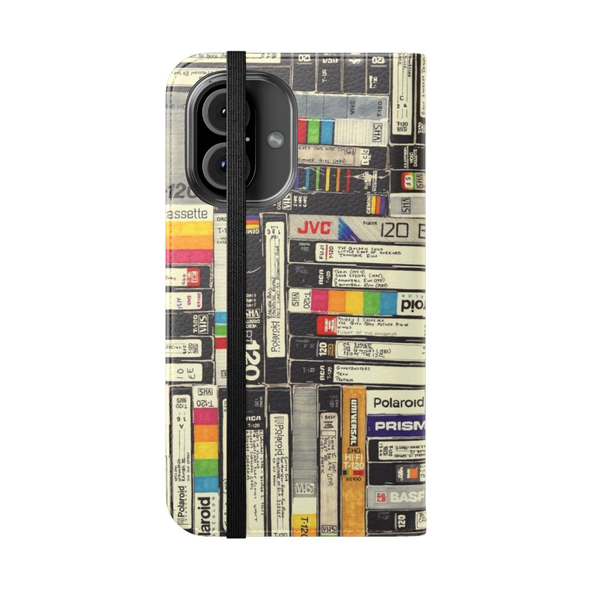 Retro-style VHS-inspired flip phone case for smartphones - Folded Front