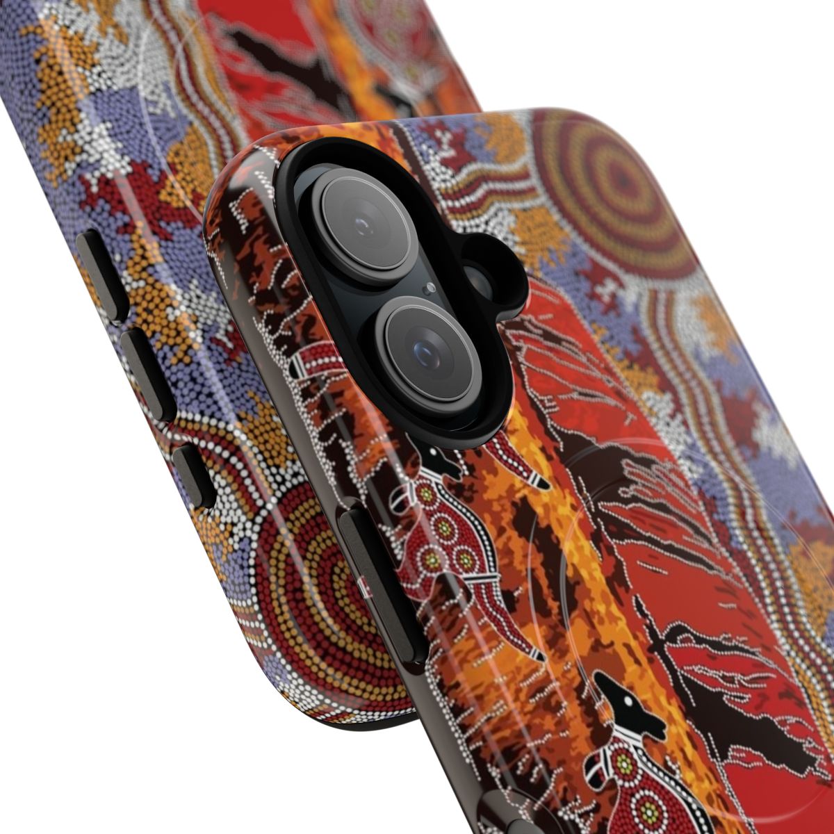 Magnetic phone case featuring authentic aboriginal dot art design of Uluru (Ayers Rock) landscape - Detail