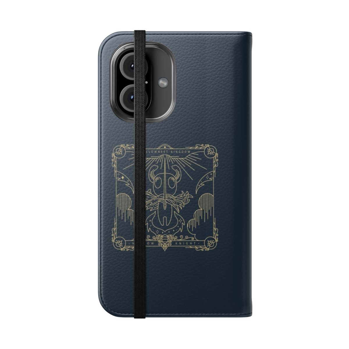 Hollow Knight inspired phone case with a pixelated design and flip cover - Folded Front