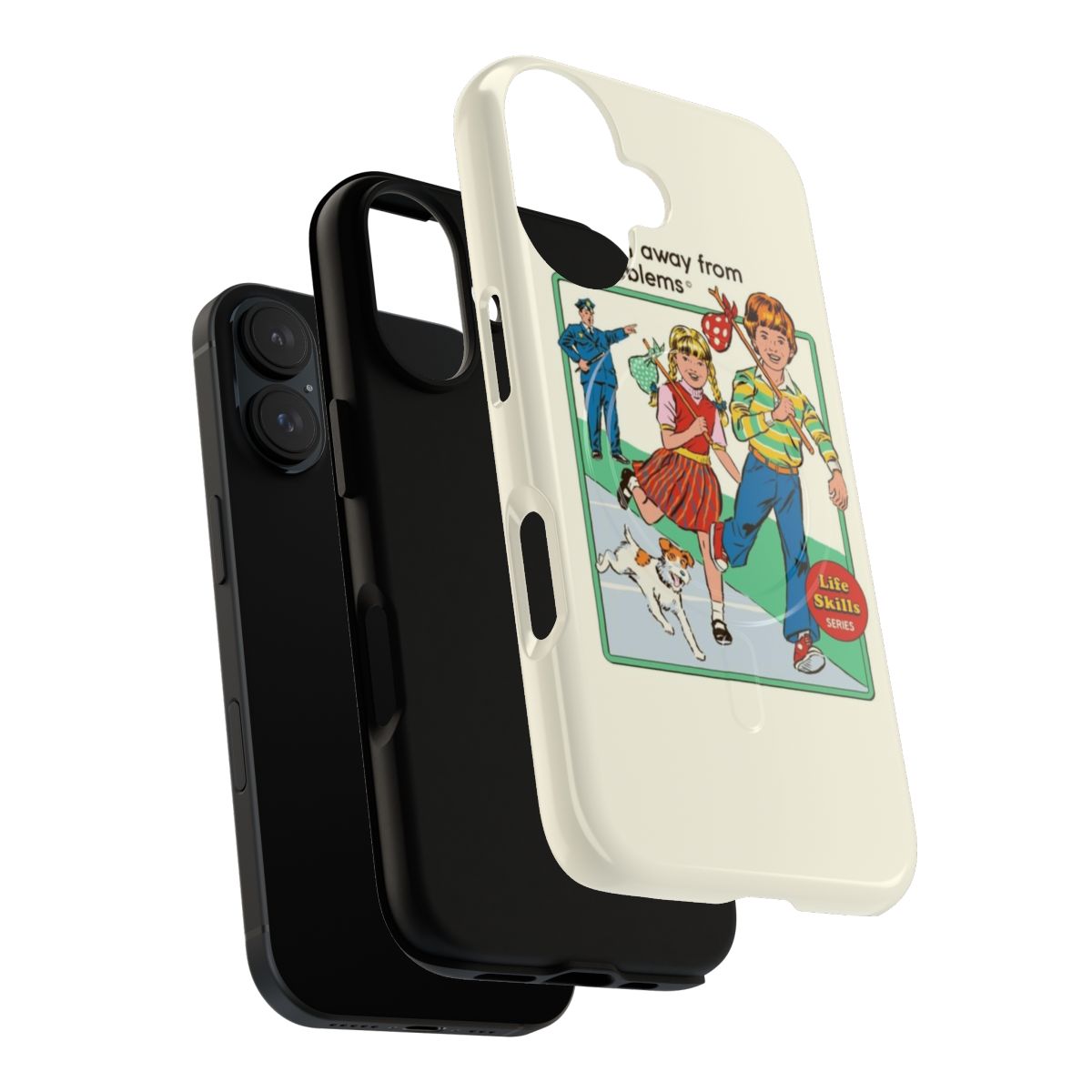 Retro-inspired magnetic tough phone case with humorous "Let's Run Away" design. - Layers