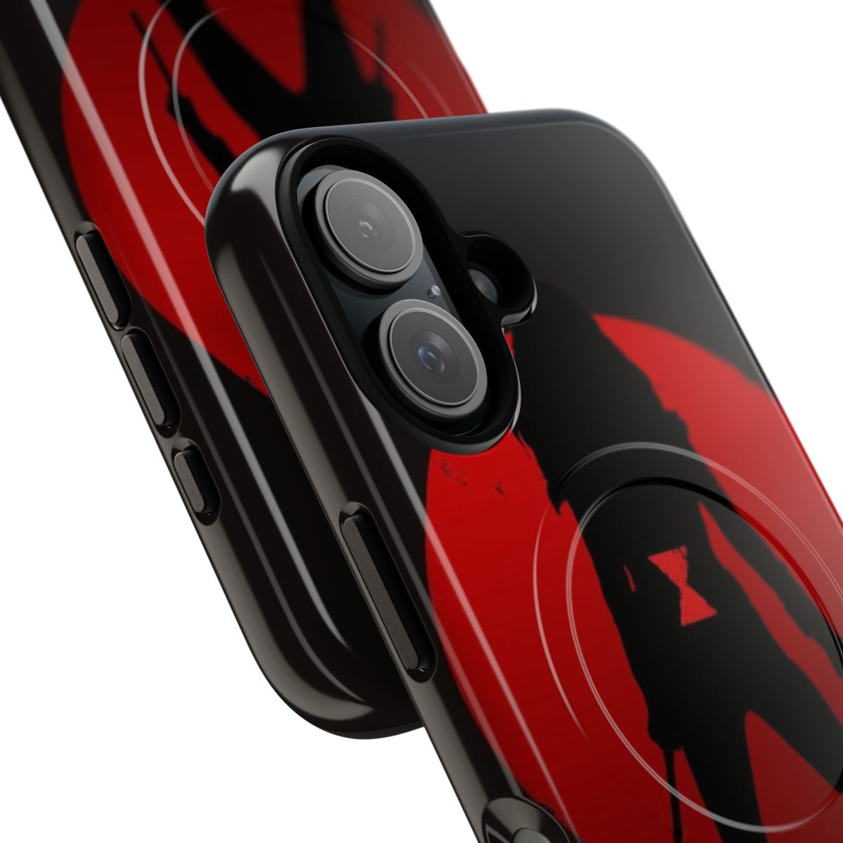 Magnetic tough phone case featuring the iconic widow's emblem from the Marvel superhero universe - Detail