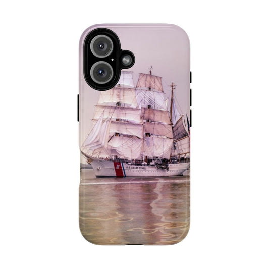 Tough phone case featuring a scenic view of tall ships in Boston Harbor