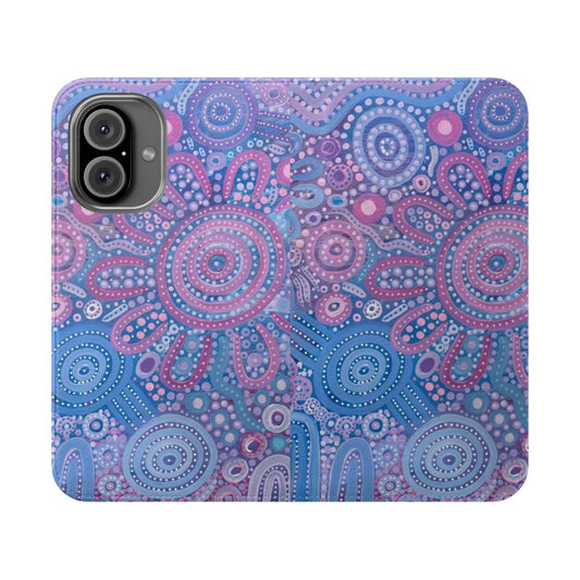 A colorful phone case featuring aboriginal art design, perfect for family events.