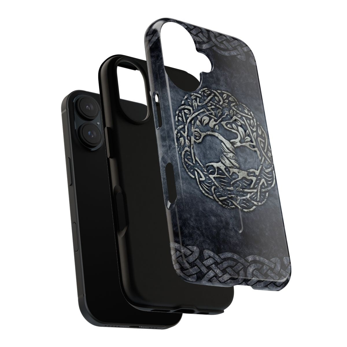 Grey leather phone case featuring a Celtic tree of life design - Layers