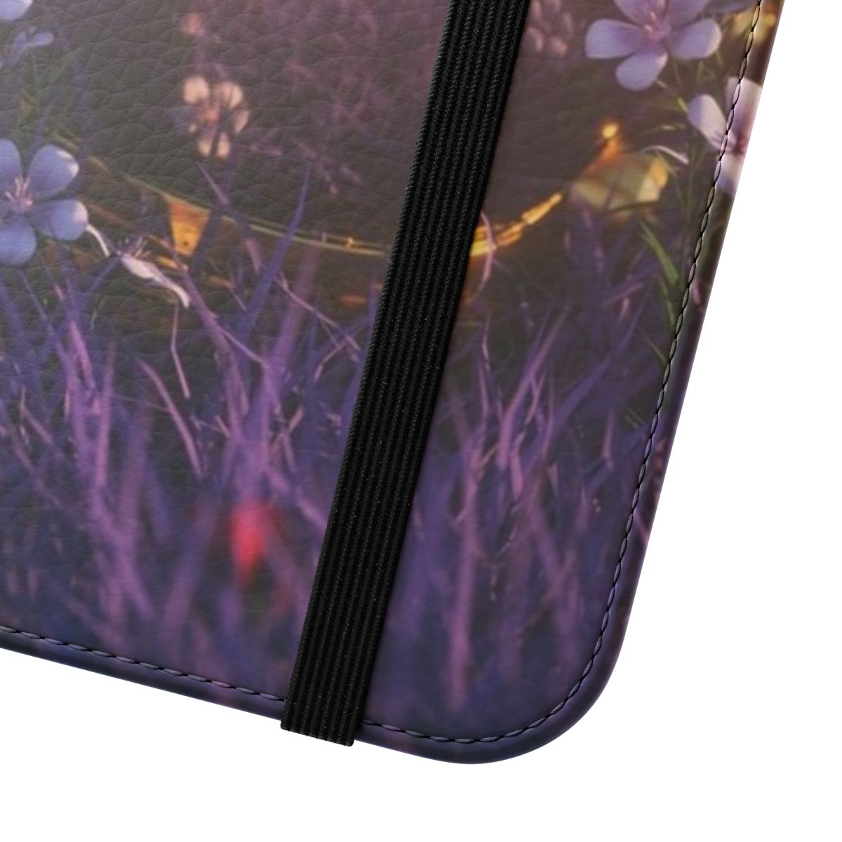 Trippy space-themed 3D rendered phone case with astronaut helmet, grass, and flowers - Close Up