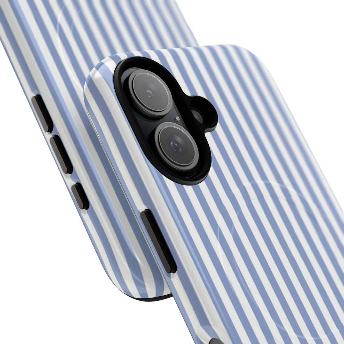 Vertical striped phone case in light blue and white colors - Detail