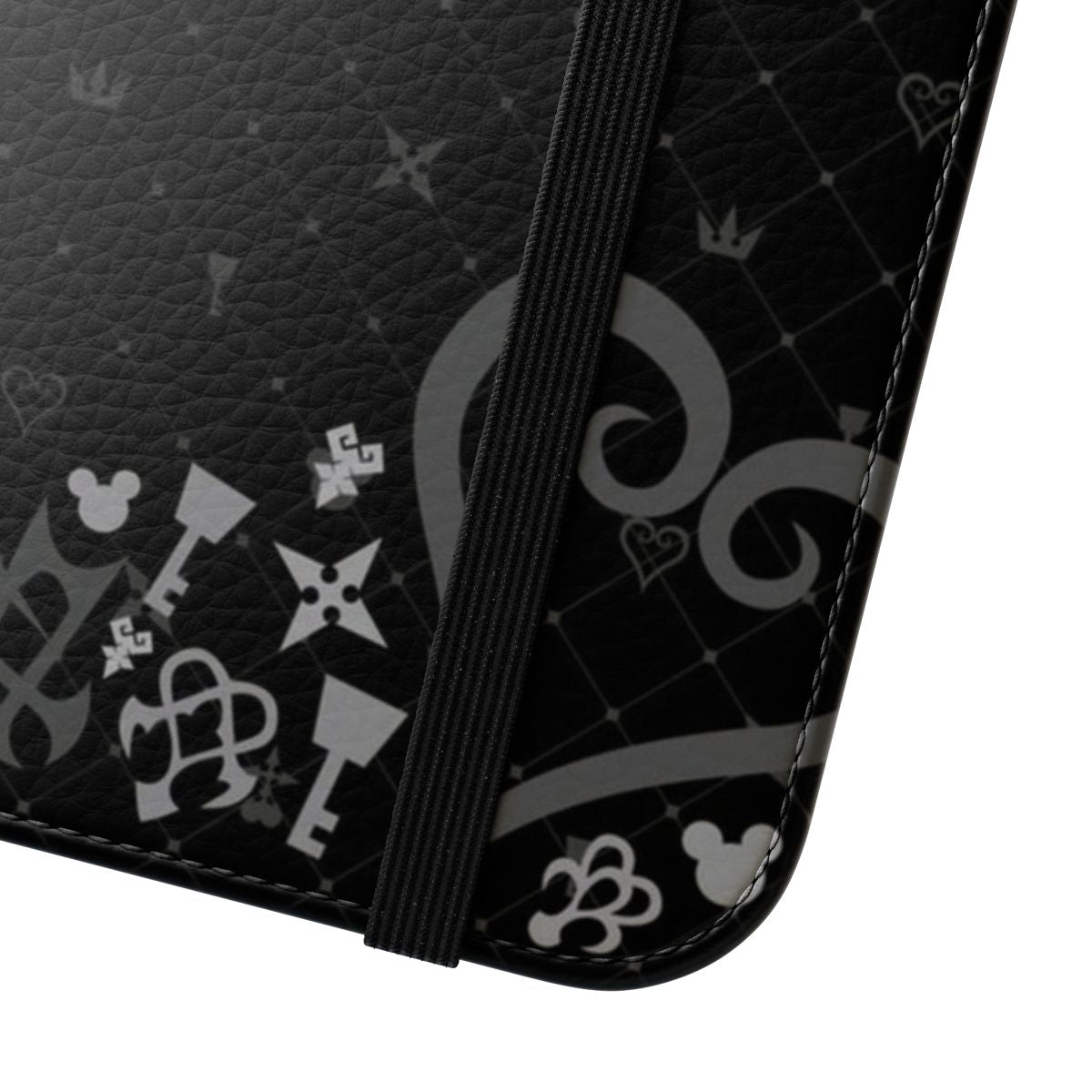 Stylish and protective flip cover phone case featuring a vibrant Kingdom Hearts inspired design. - Close Up