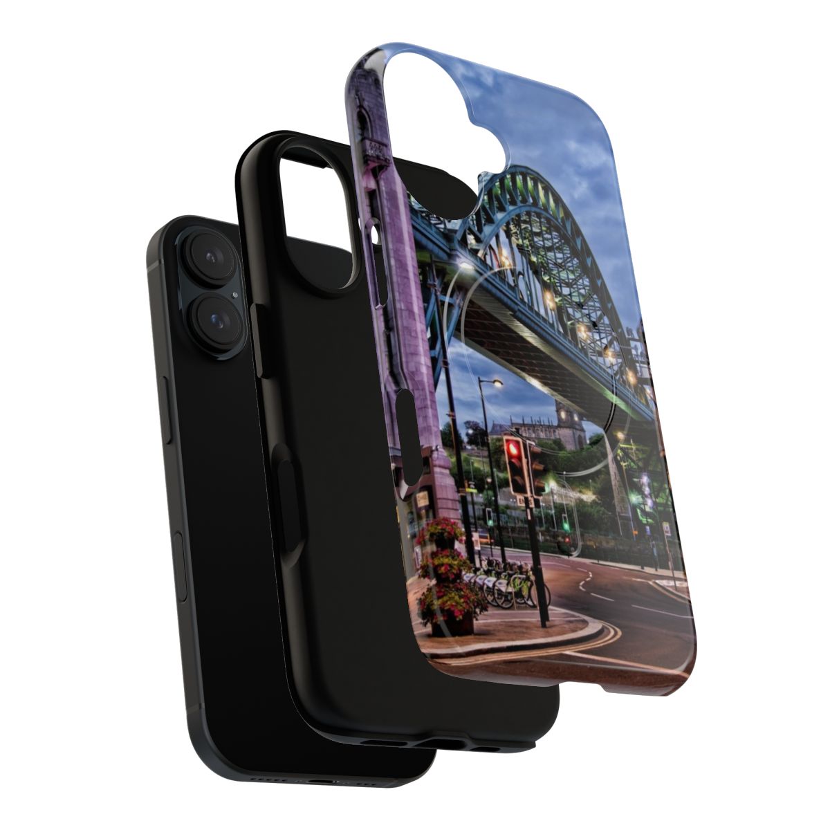 Magnetic phone case featuring a scenic landscape photograph of the iconic Tyne Bridge in Newcastle, UK. - Layers