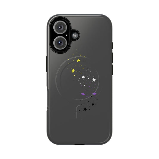 Subtle galaxy stars phone case with a non-binary and enby pride design