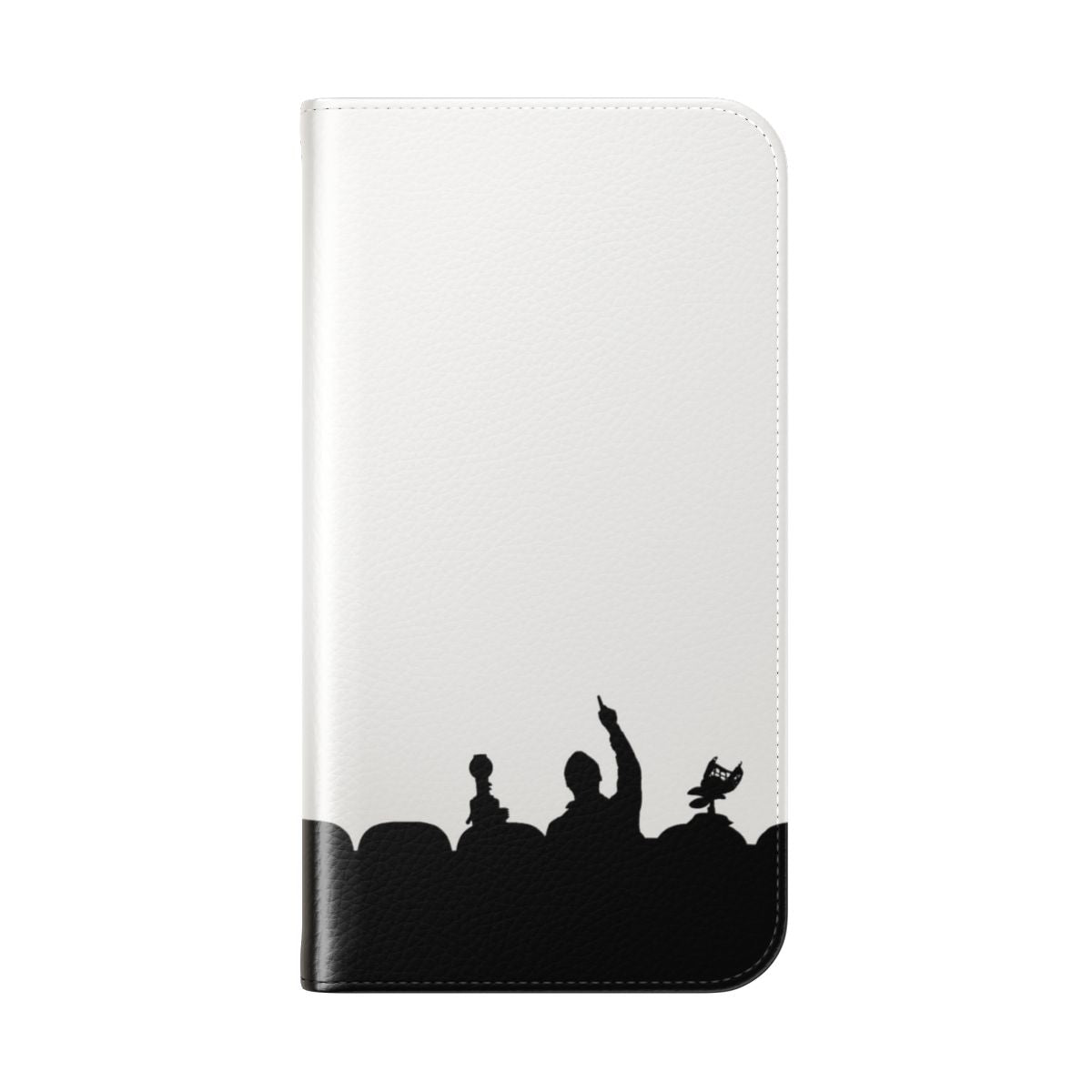 Stylized silhouette design of the cast from the popular sci-fi comedy TV series Mystery Science Theater 3000 on a phone case - Folded Back