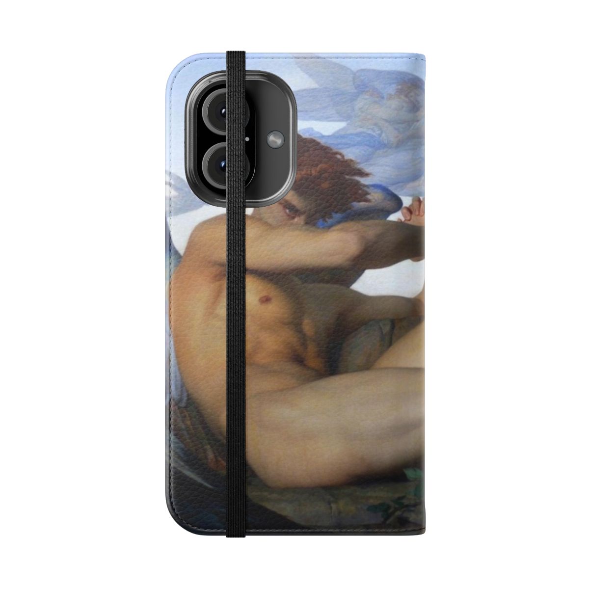 Vintage-style phone case cover featuring a fallen angel illustration - Folded Front