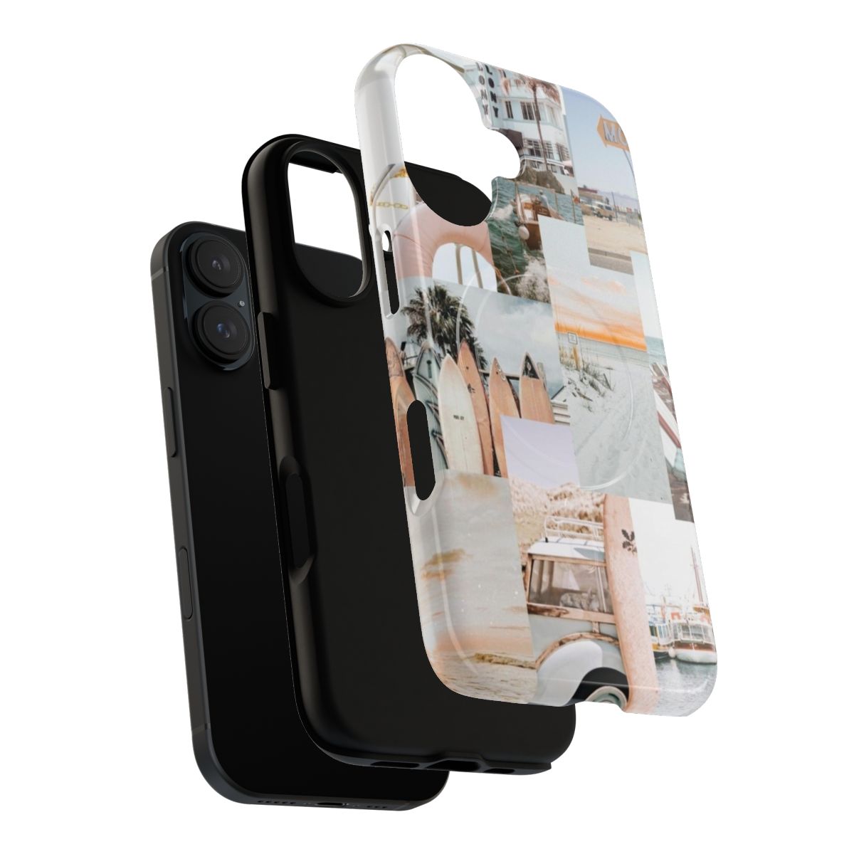 A colorful magnetic phone case with a beach collage design, perfect for girls and teens - Layers