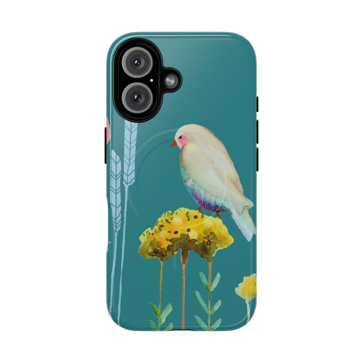 Colorful magnetic tough phone case with feather and floral designs