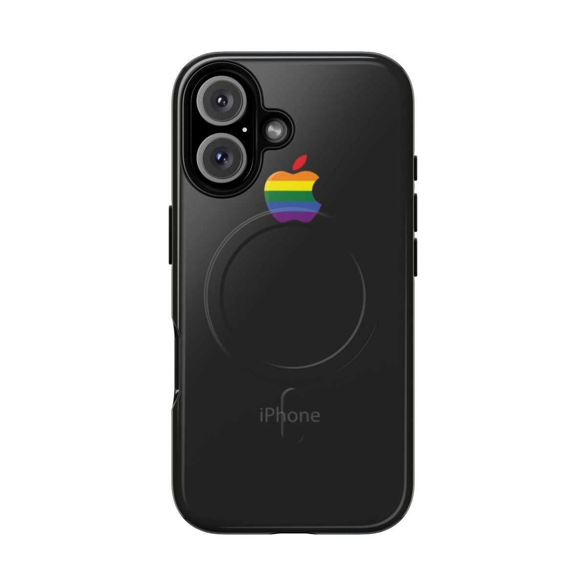 Space Gray Black Magnetic Tough iPhone Case with LGBT Rainbow Flag Design