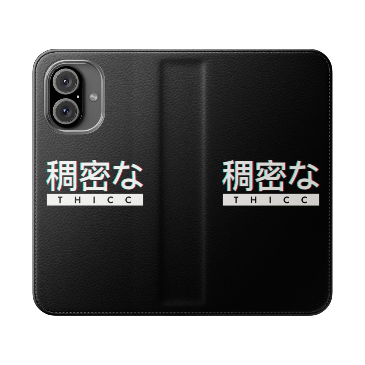 Aesthetic Japanese-style minimalist phone case with a "THICC" logo design.