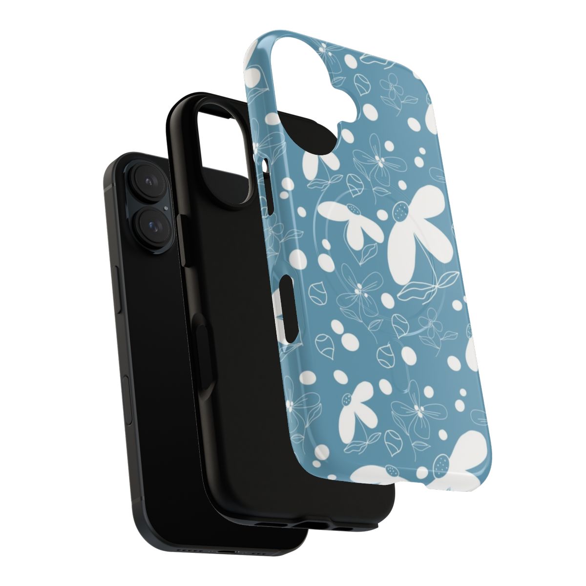 Retro pastel blue and white floral design on a magnetic tough phone case - Layers