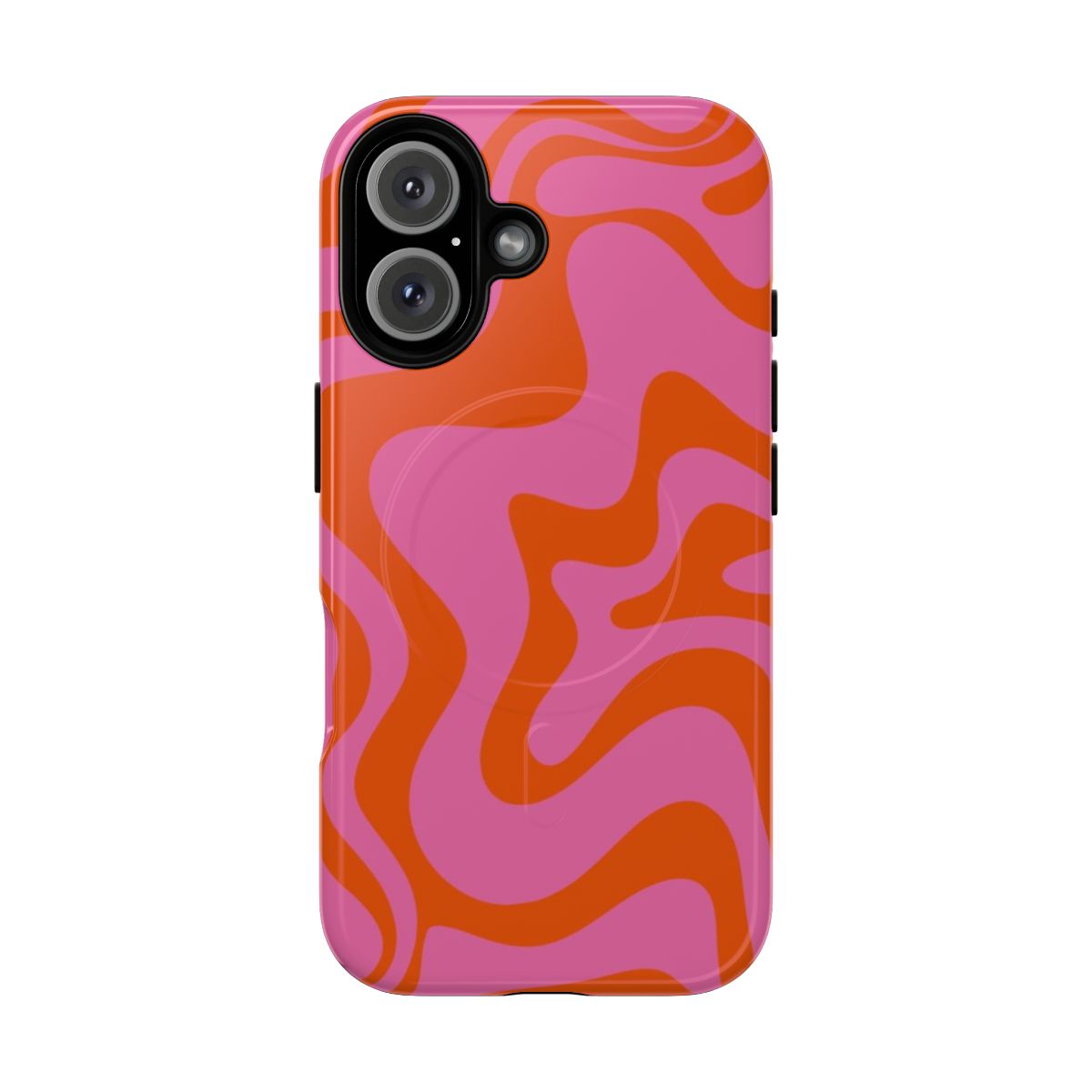 Retro abstract pattern phone case with pink and orange swirls