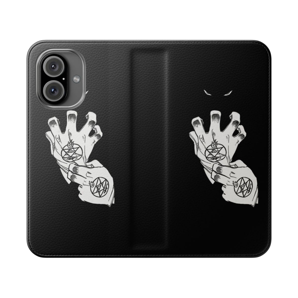 An artistic flip cover phone case inspired by the Flame Alchemist, Roy Mustang, from the Fullmetal Alchemist series.