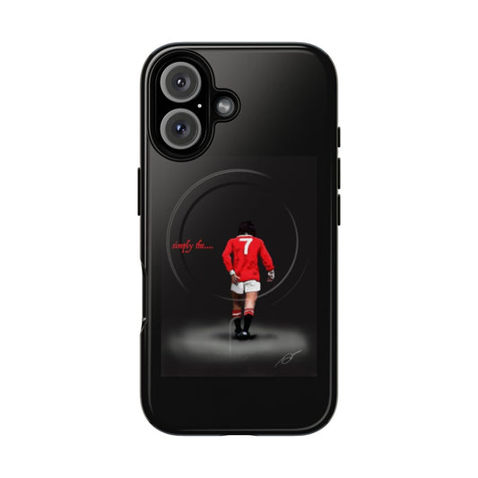 Magnetic phone case design featuring illustration of Manchester United legend George Best