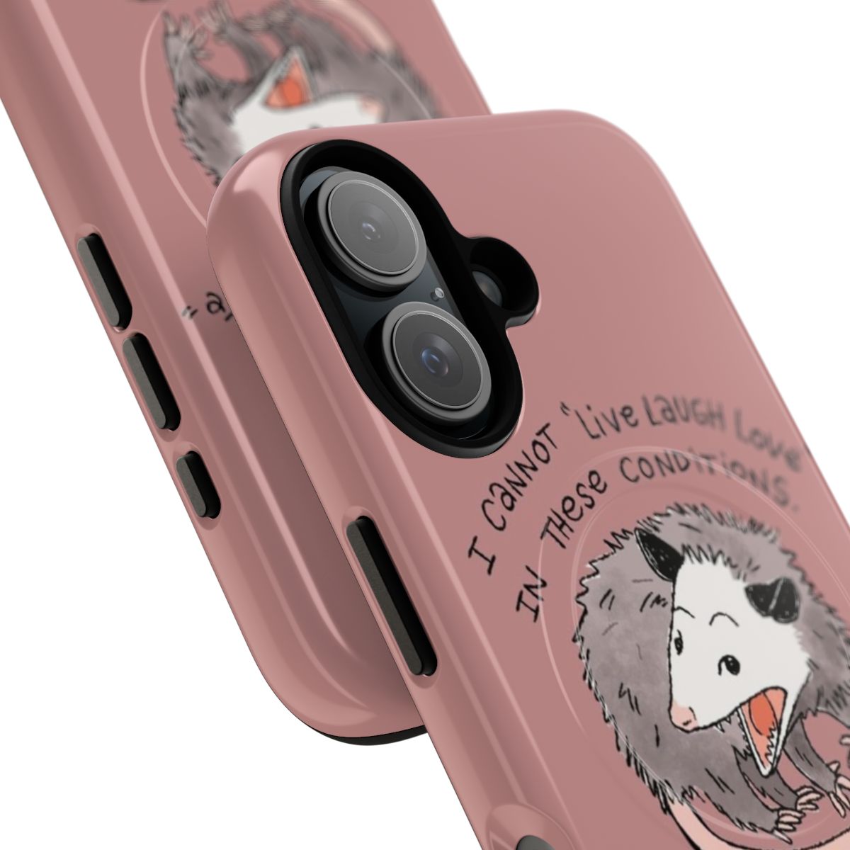 Opossum phone case with a live laugh love design - Detail