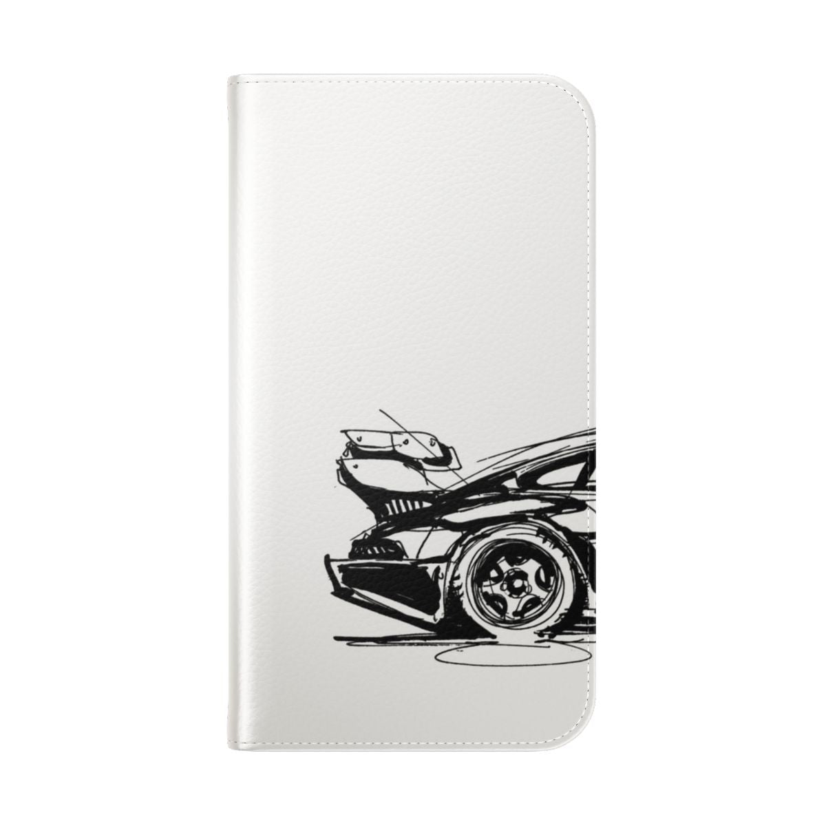 Artistic phone case featuring a Porsche 911 sketch design - Folded Back