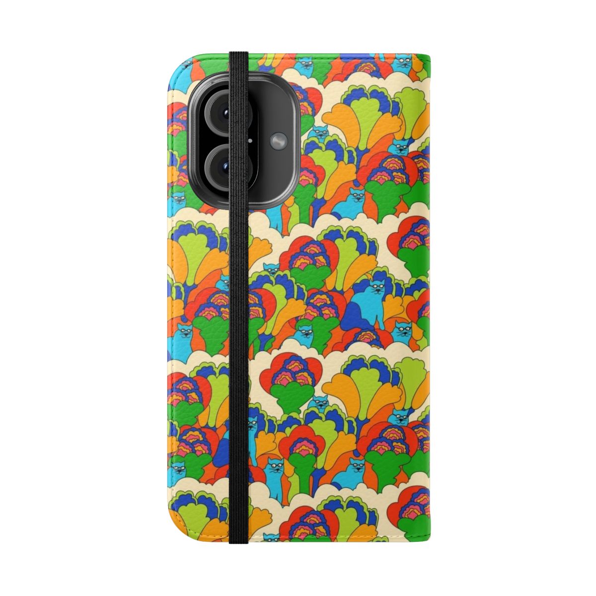 Colorful psychedelic blue cats design phone case cover - Folded Front