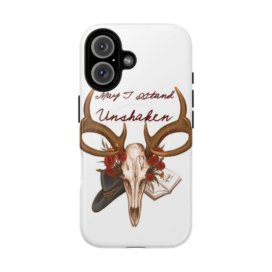 Magnetic tough phone case featuring the quote "May I Stand Unshaken" inspired by the video game Red Dead Redemption 2.