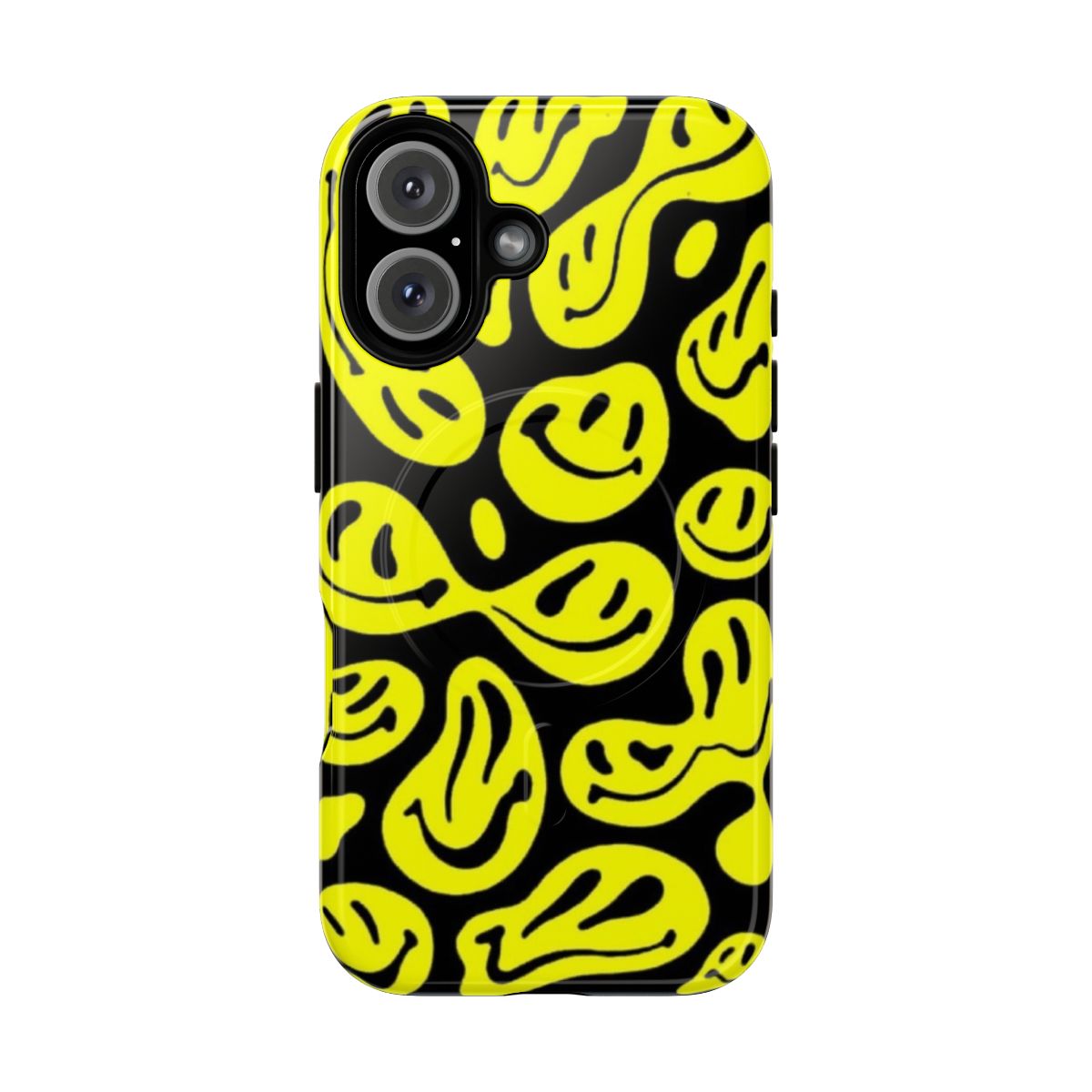 Colorful melted smiley face pattern on a phone case