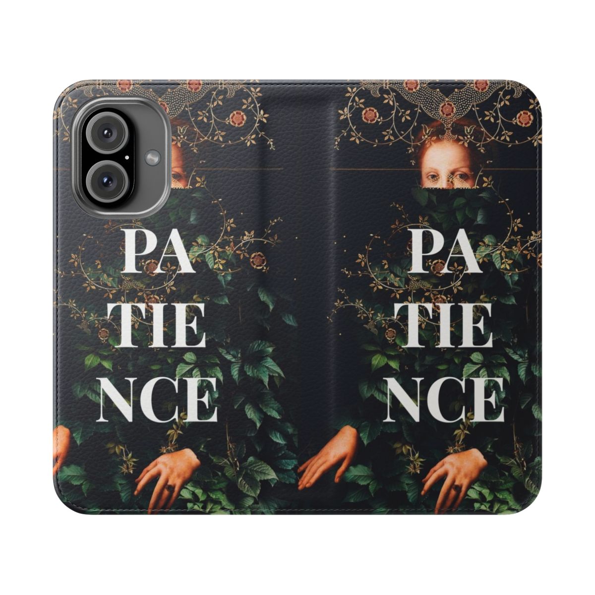 Vintage collage phone case featuring a surrealist portrait with floral and botanical elements