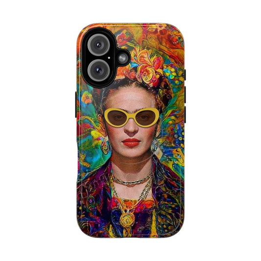 Artistic phone case featuring a vibrant portrait of Mexican painter Frida Kahlo