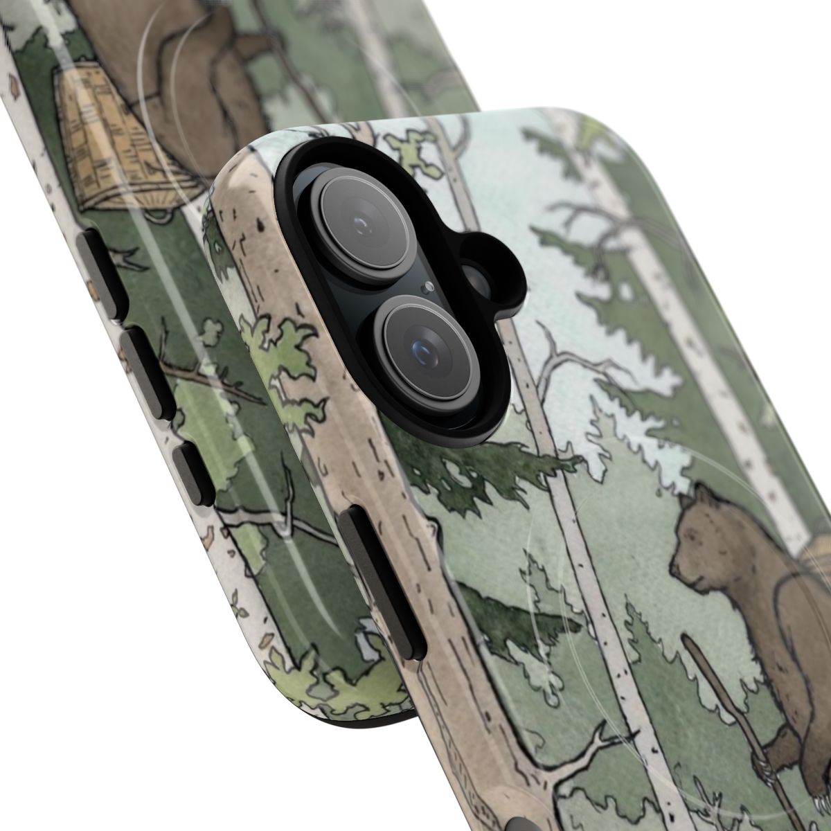 Artistic phone case featuring a bear in a forest, inspired by Russian folklore - Detail