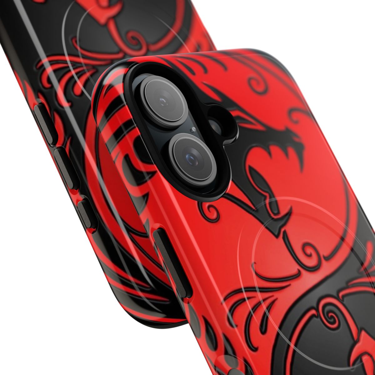 Yin Yang Dragon Magnetic Tough Phone Case in Red and Black - Detail