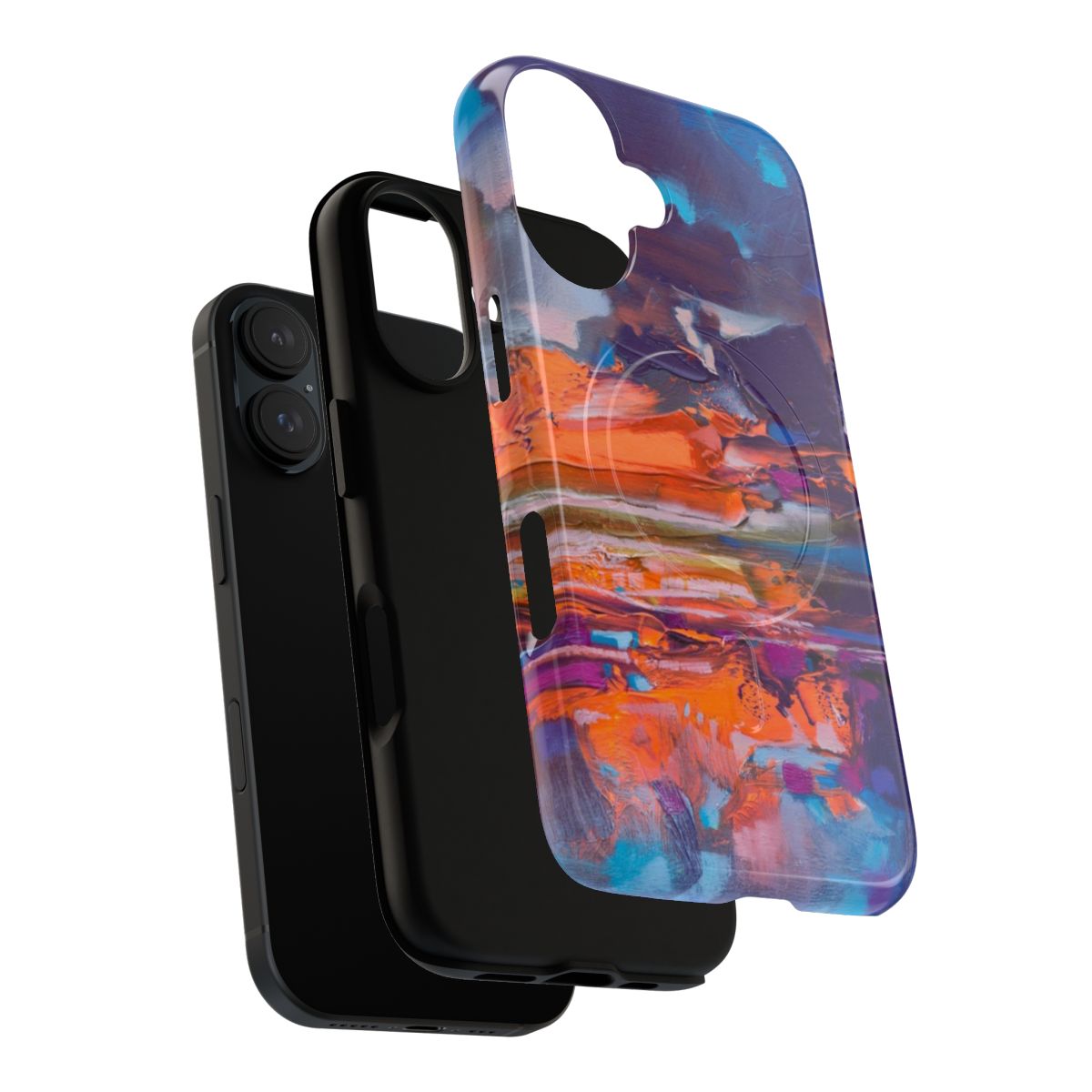 Colourful phone case featuring a vibrant, abstract Scottish landscape design - Layers