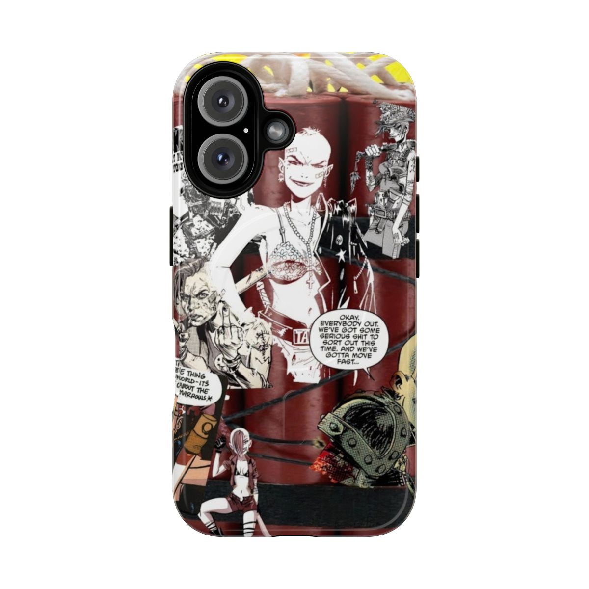 Durable magnetic phone case with a tough, protective design inspired by the comic book character Tank Girl.