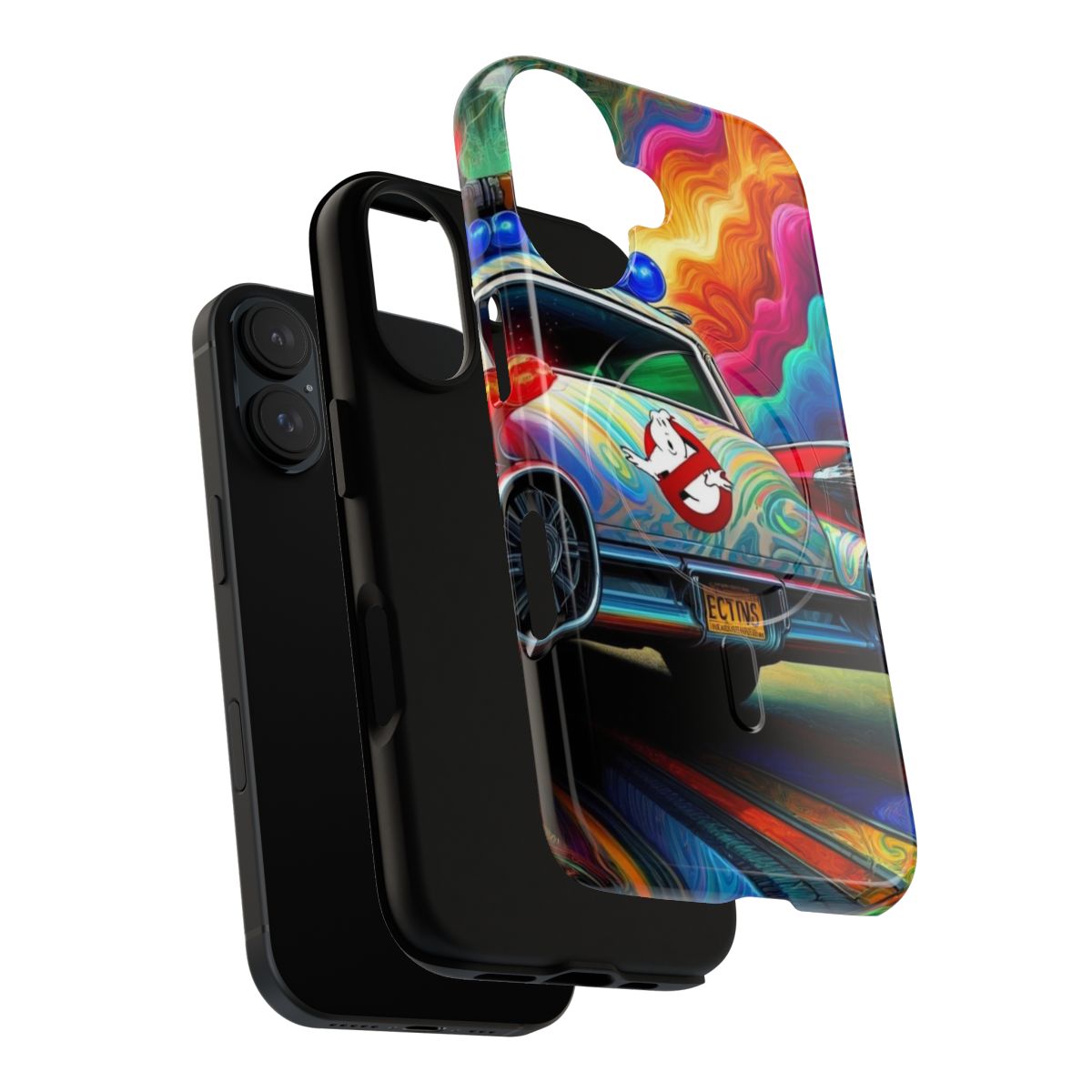 Magnetic tough phone case featuring an oil painting-style illustration of the iconic Ecto-1 car from the Ghostbusters franchise. - Layers