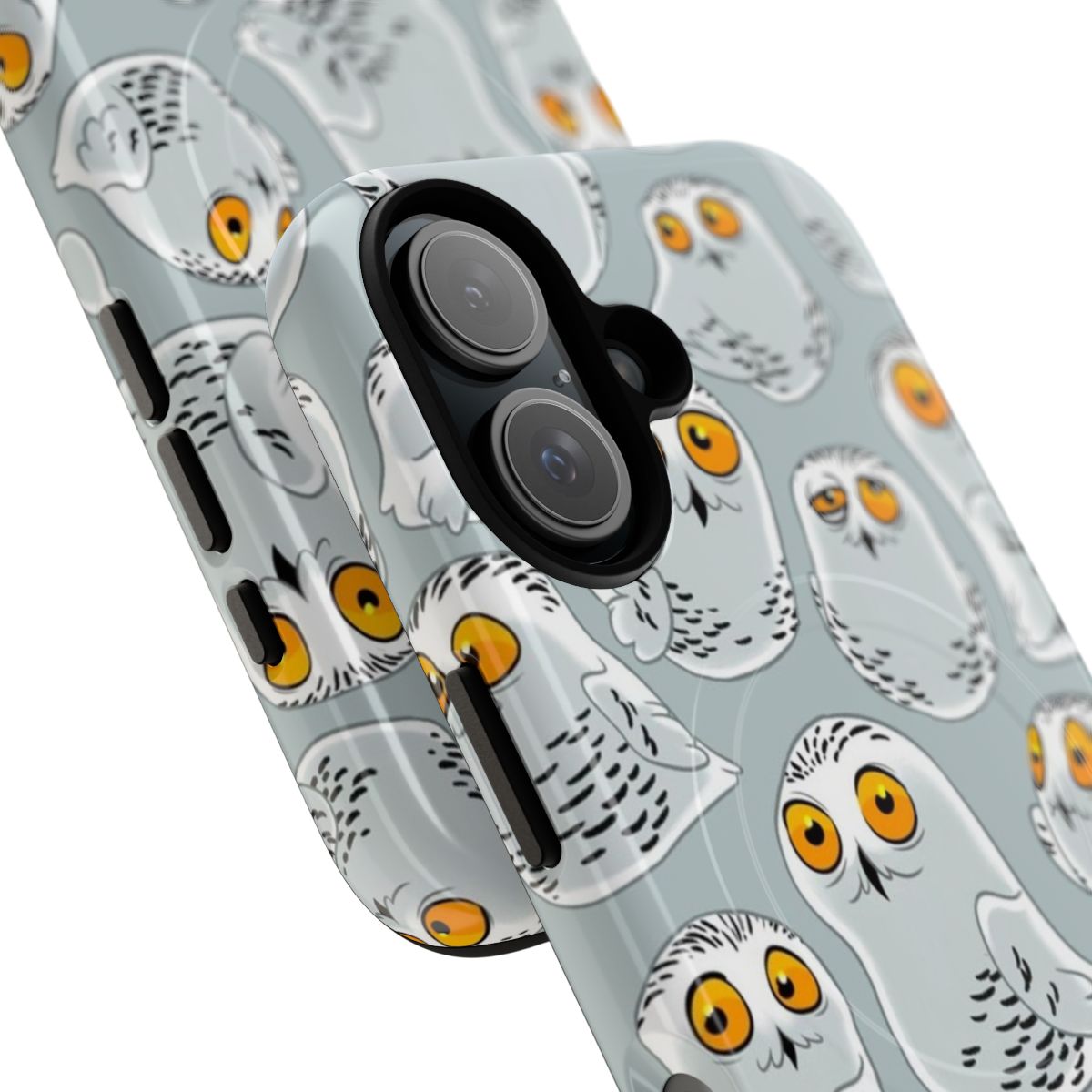 Snowy owl pattern phone case with grey and white feather design - Detail