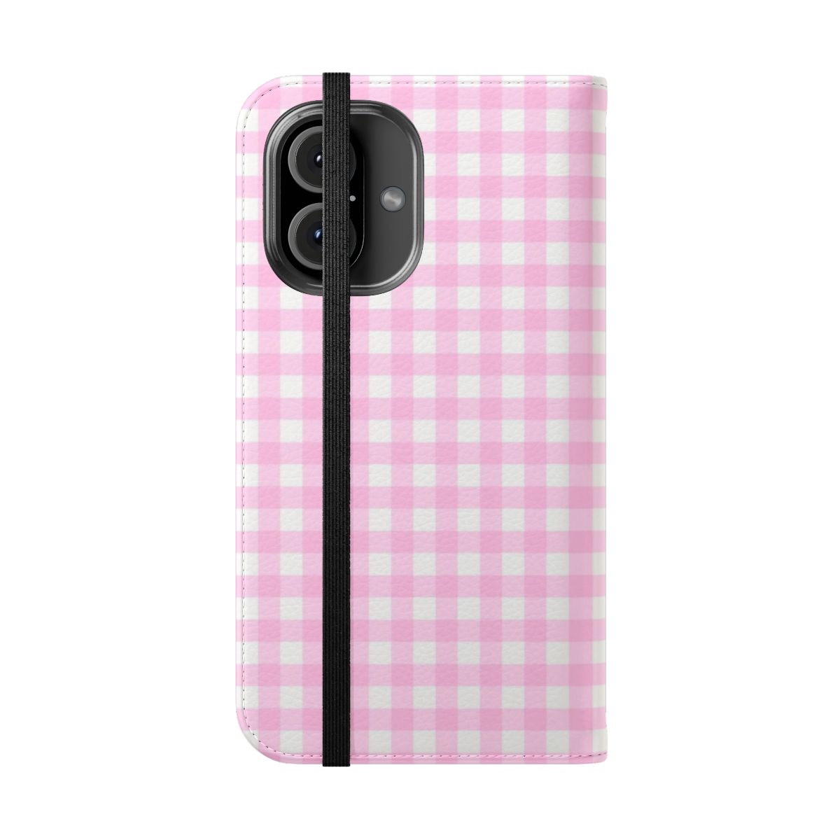 Gingham pattern phone case in soft pastel pink and white colors - Folded Front