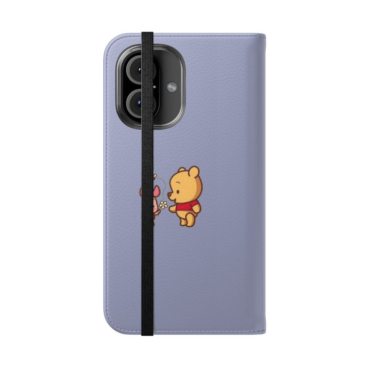 Cartoon illustration of Winnie the Pooh and Piglet on a colorful floral phone case - Folded Front