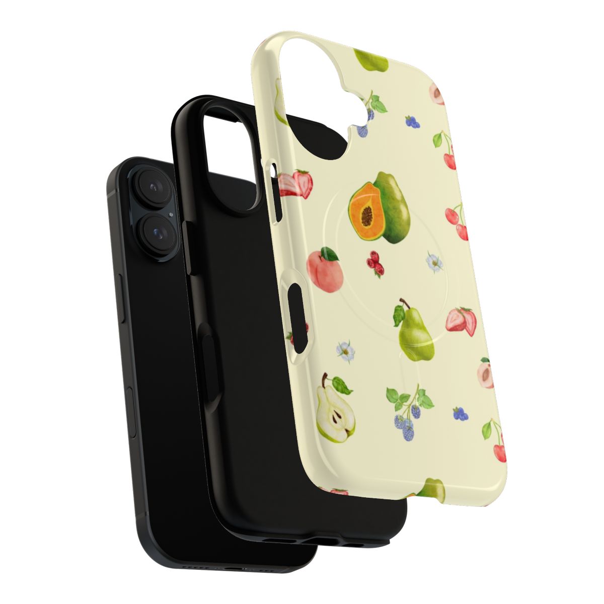 Colorful fruit-themed magnetic phone cases featuring a vintage, Scandinavian-inspired aesthetic - Layers