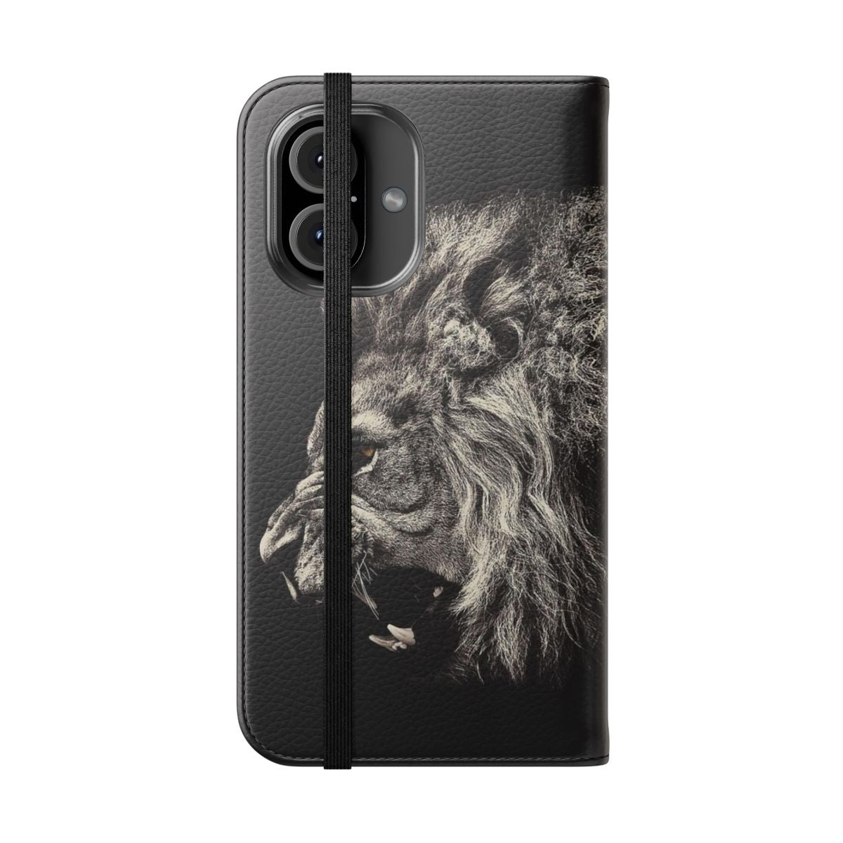 Roaring lion graphic on a stylish flip phone case - Folded Front