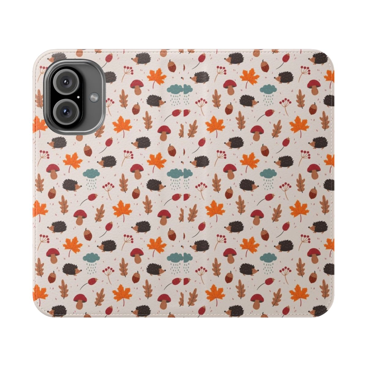 Autumn hedgehog on a leaf with forest background, nature-inspired phone case