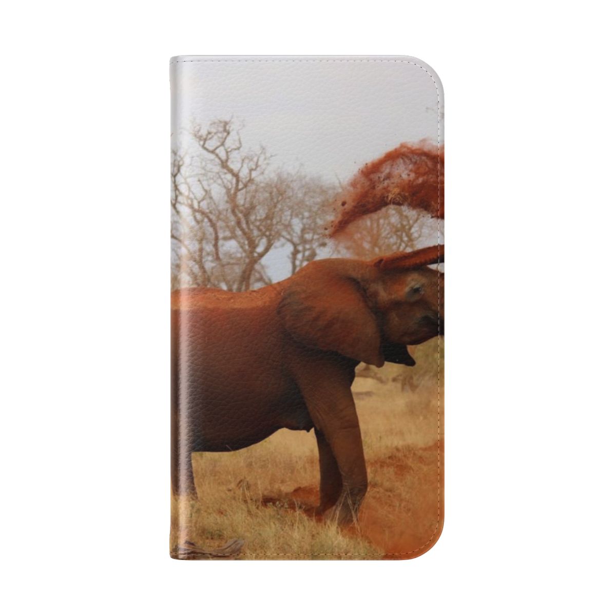 Flip phone case with an artistic impression of a majestic elephant in a natural setting - Folded Back