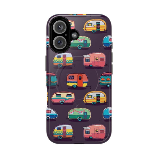 Magnetic tough phone case with happy camping cartoon design