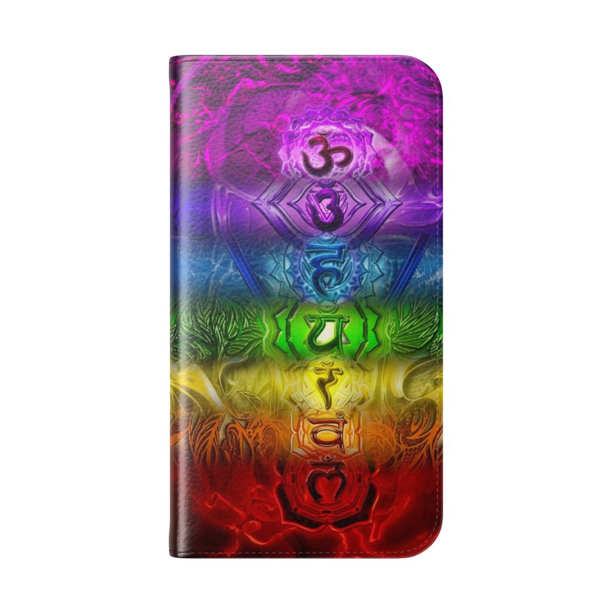 Colorful zen doodle and chakra symbols on a phone case cover - Folded Back