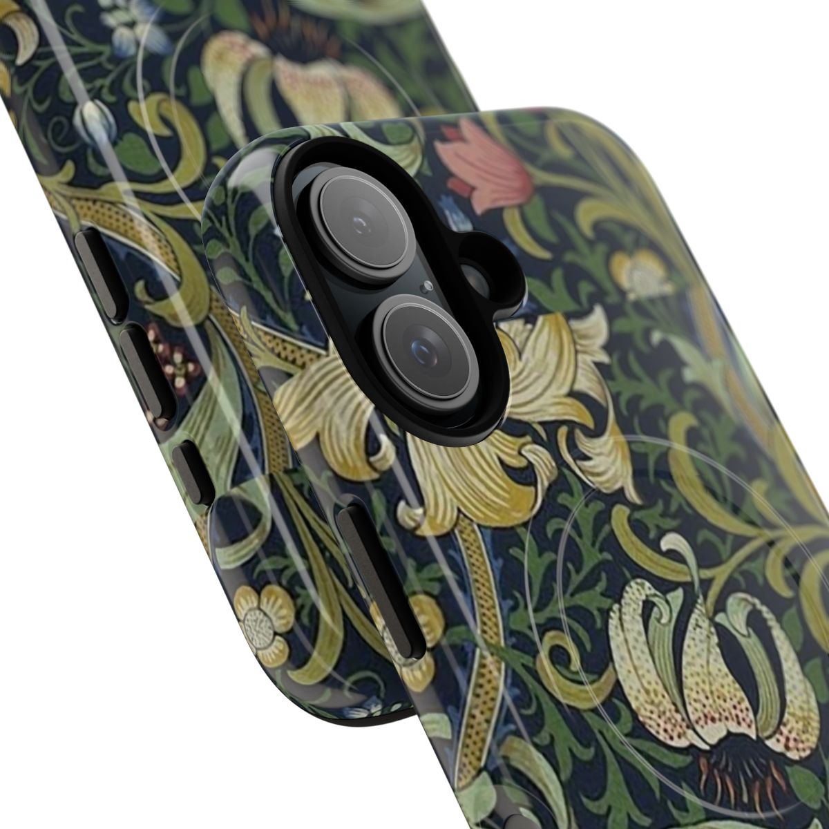 Magnetic tough phone case featuring William Morris' iconic golden lily floral pattern - Detail