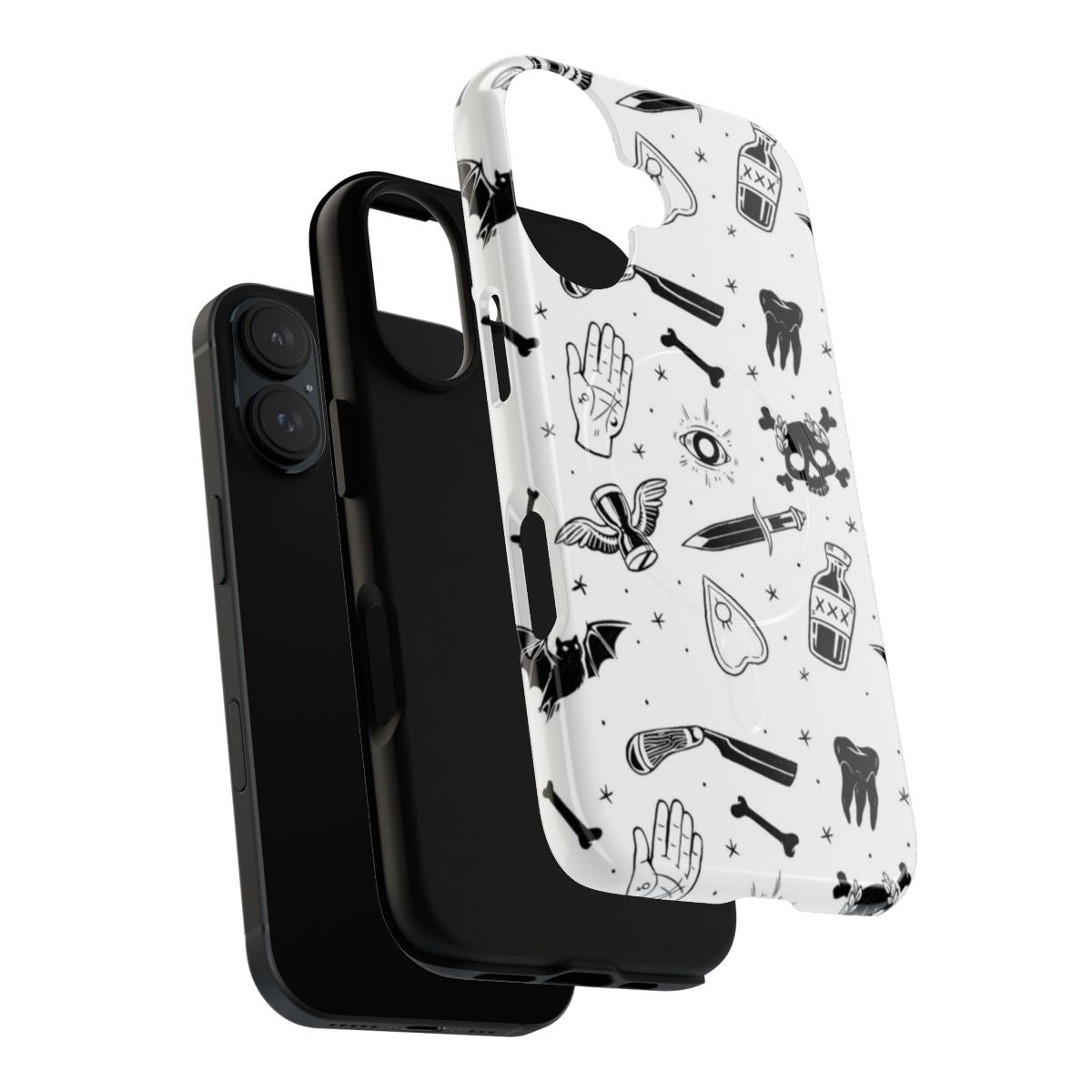 Macabre gothic occult spooky Halloween phone case with bones, skulls, and other dark imagery - Layers