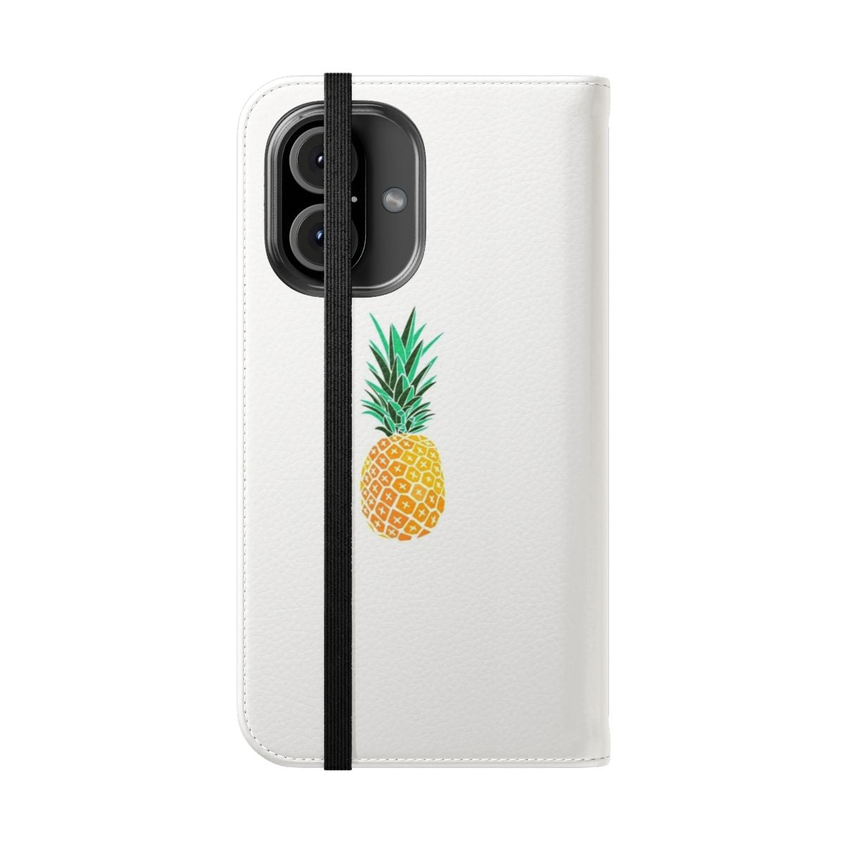 Pineapple-themed flip cover phone case in vibrant summer colors - Folded Front